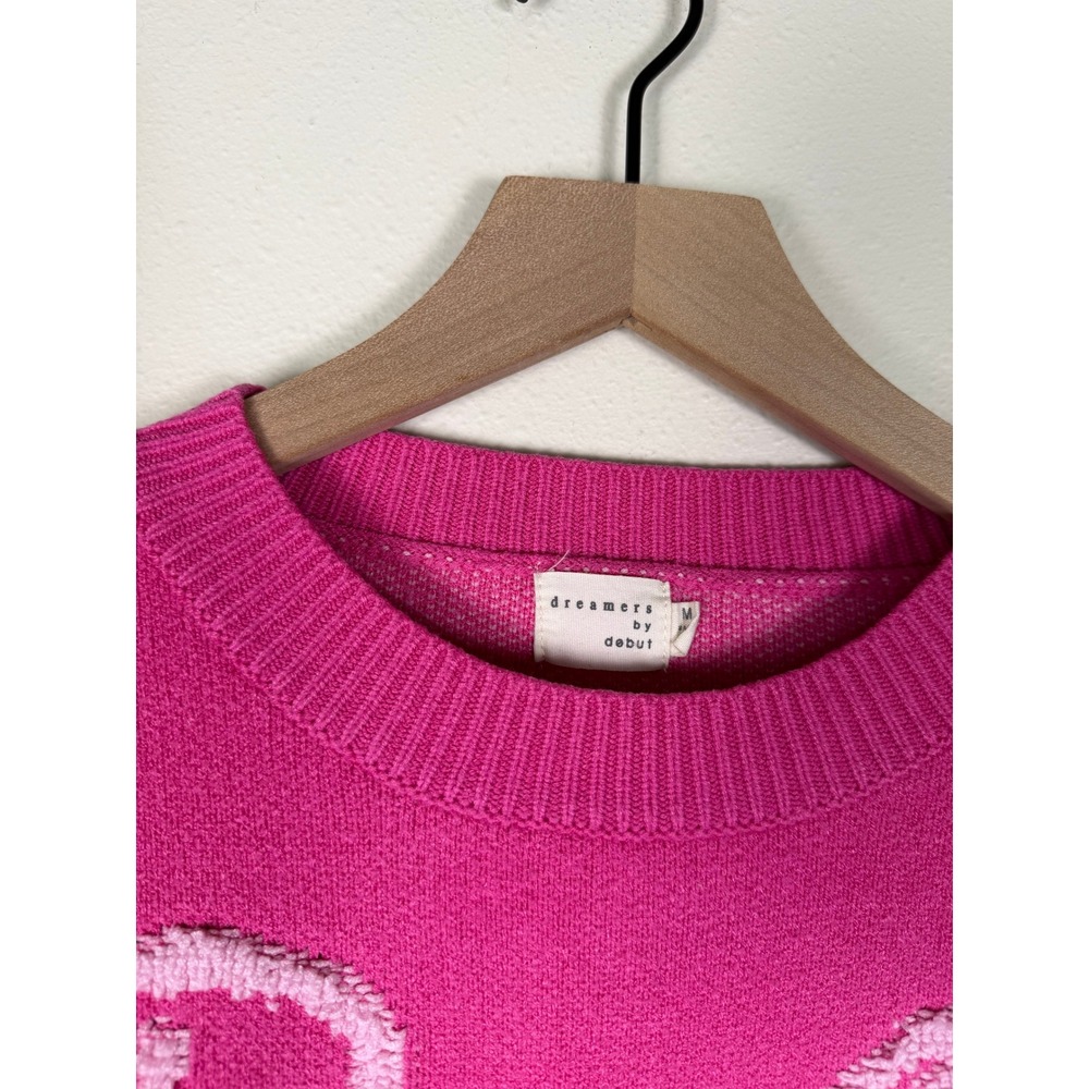 Dreamers Debut Emo Eclectic Dinosaur Sweater Womens M Pink T-Rex Crewneck Knit - Picture 3 of 5